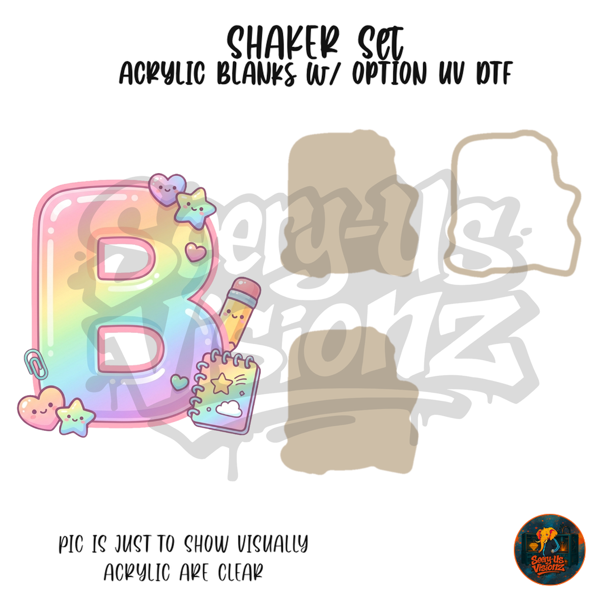 Letter B Pastel Rainbow School shaker set acrylic blanks