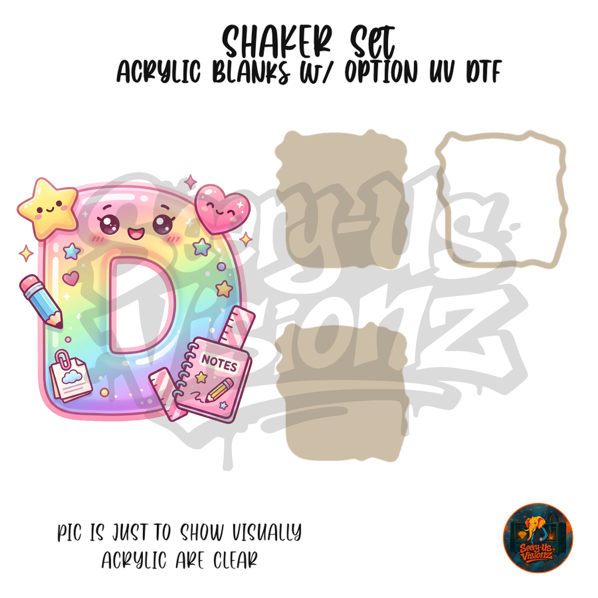 Letter D Pastel Rainbow School shaker set acrylic blanks