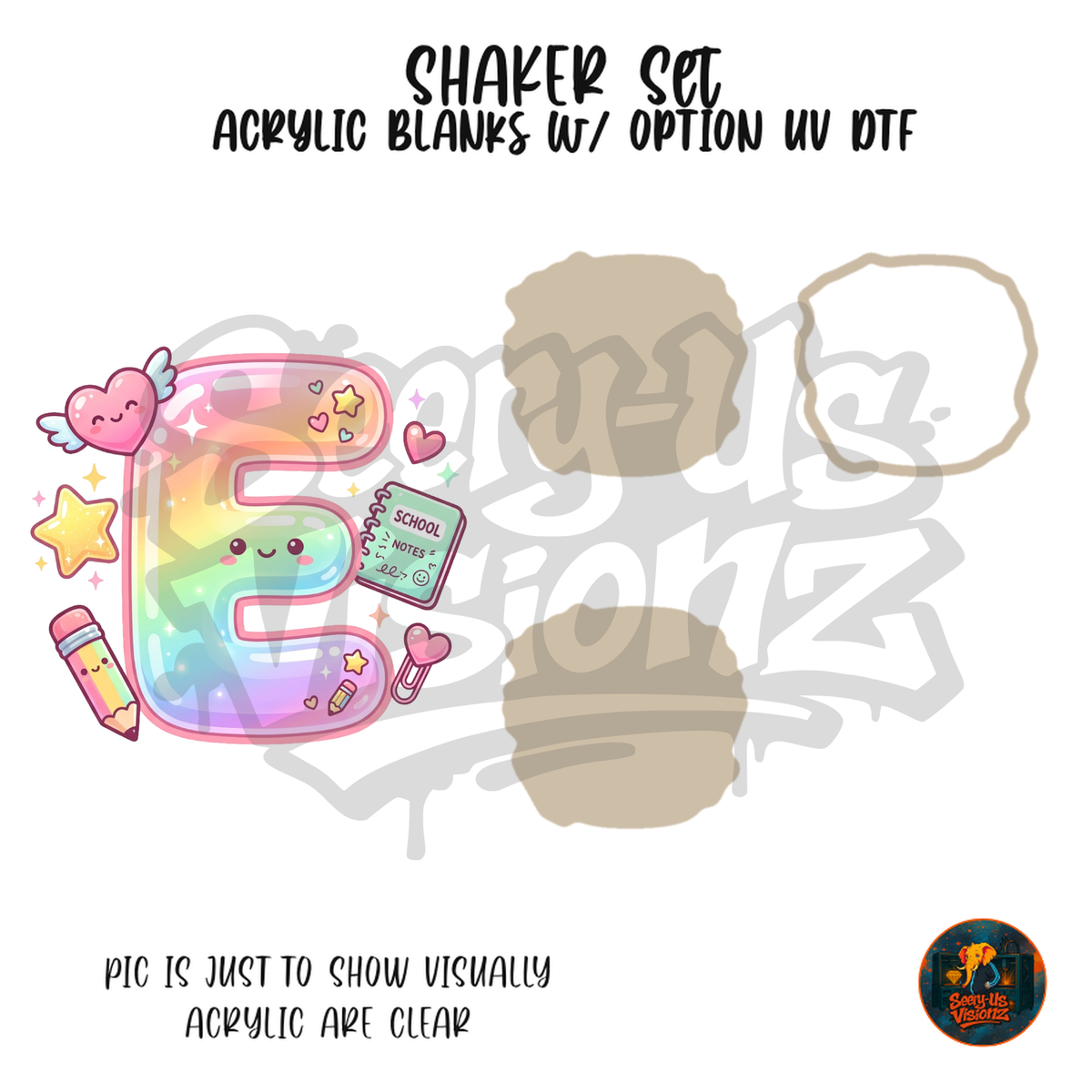 Letter E Pastel Rainbow School shaker set acrylic blanks