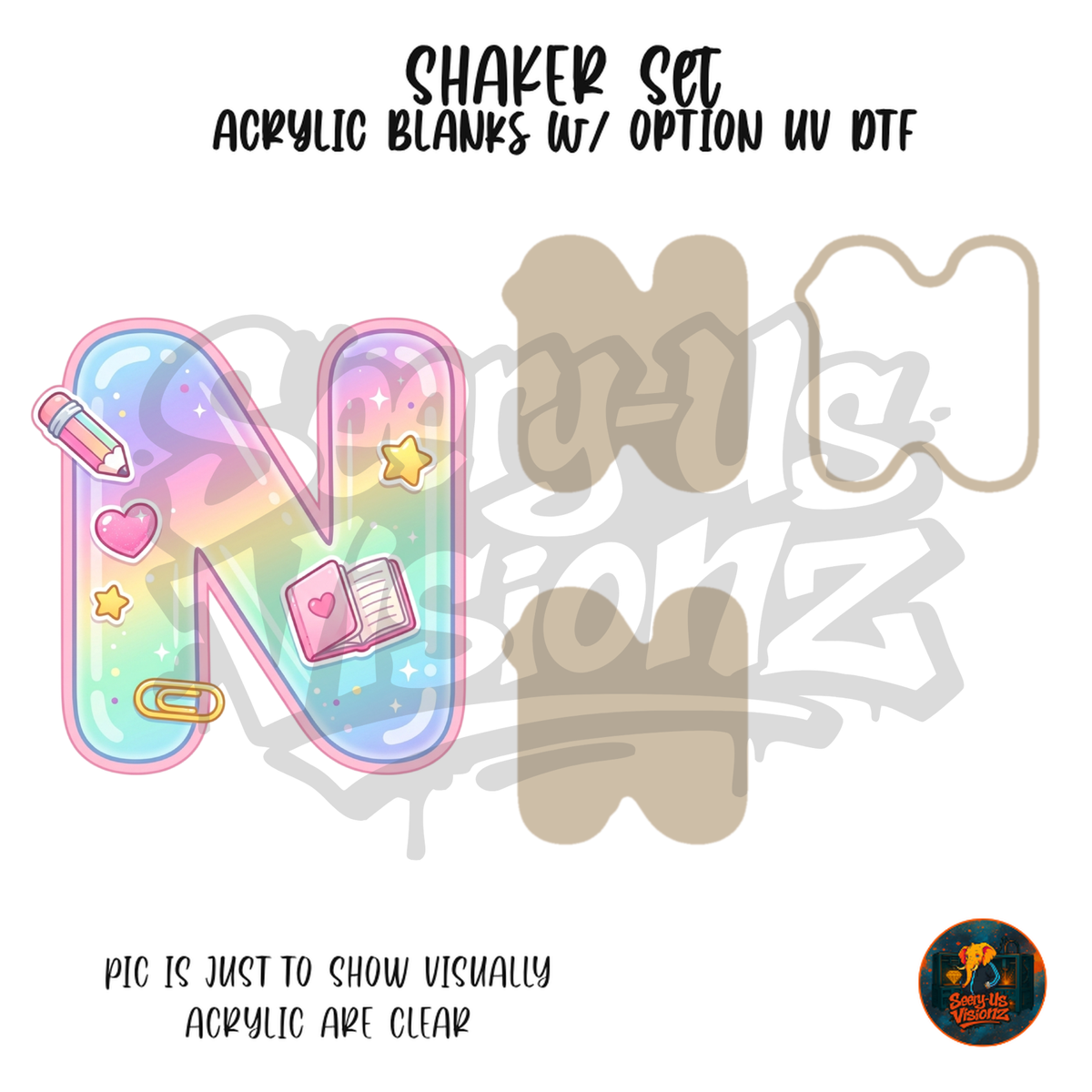 Letter N Pastel Rainbow School shaker set acrylic blanks