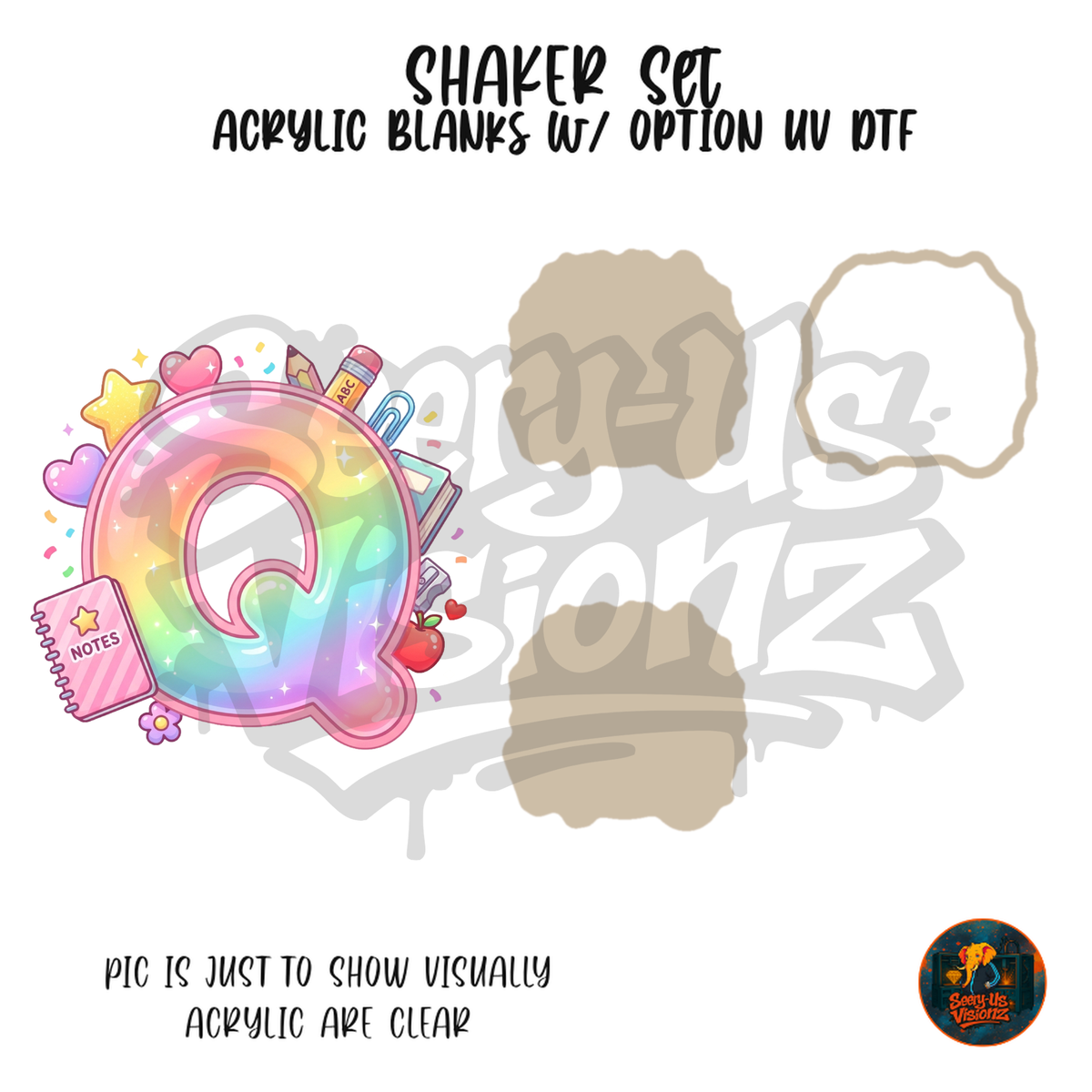 Letter Q Pastel Rainbow School shaker set acrylic blanks