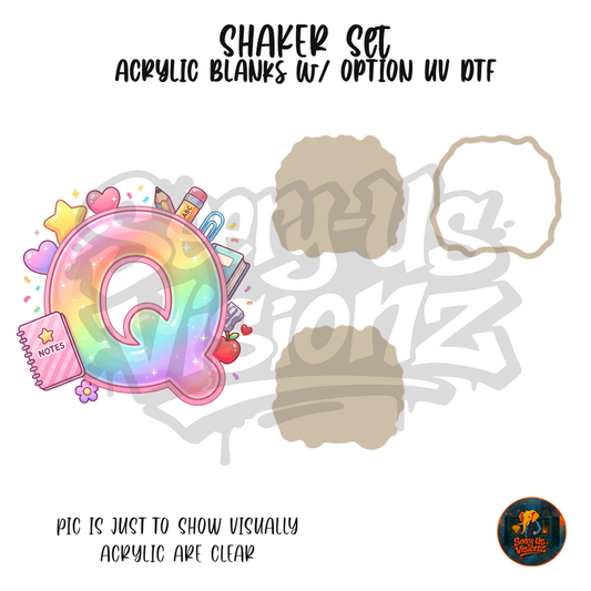 Letter Q Pastel Rainbow School shaker set acrylic blanks