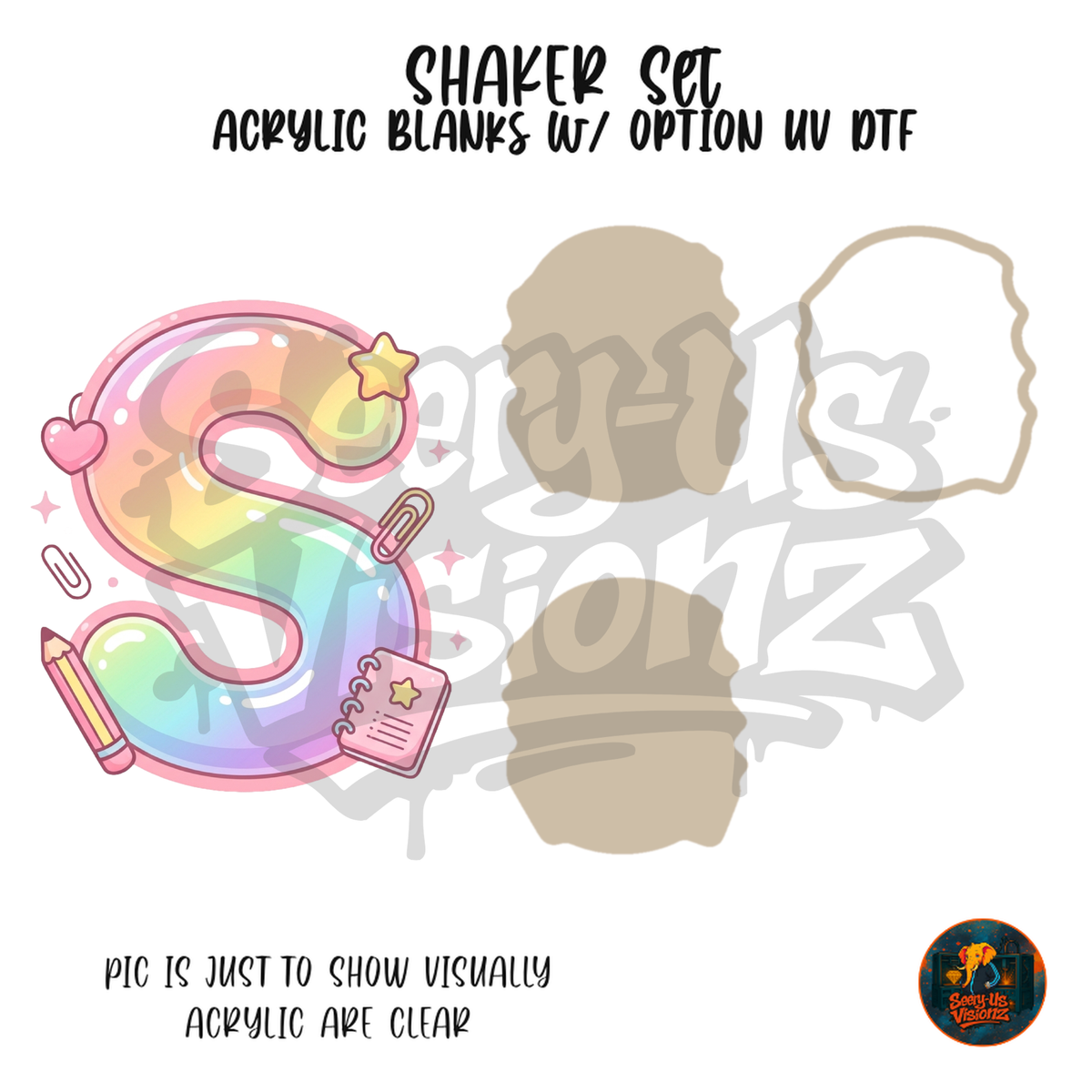 Letter S Pastel Rainbow School shaker set acrylic blanks