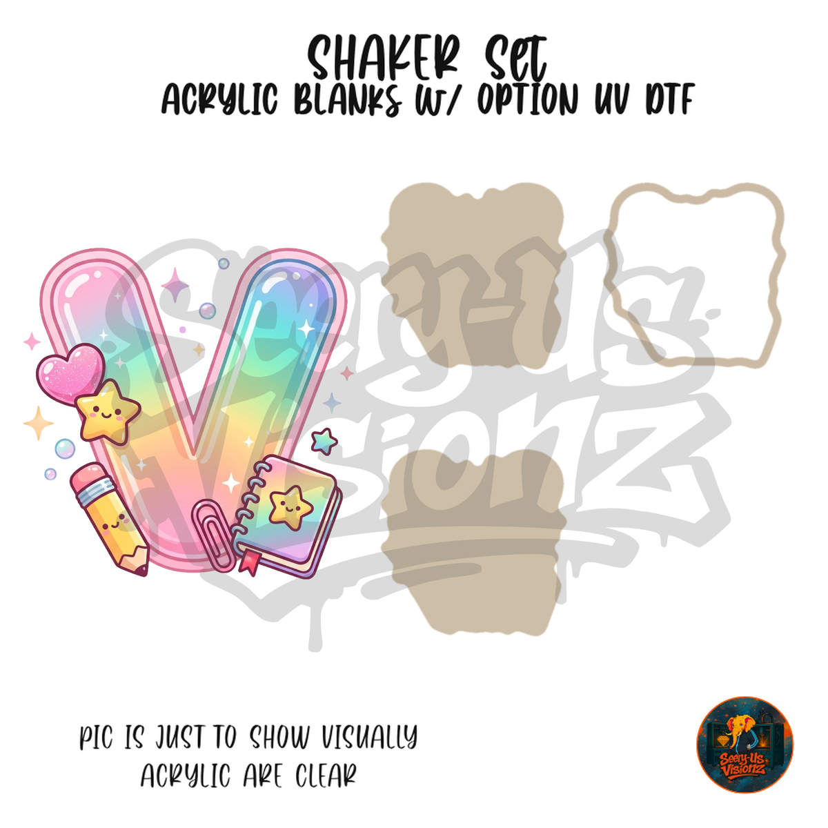 Letter V Pastel Rainbow School shaker set acrylic blanks