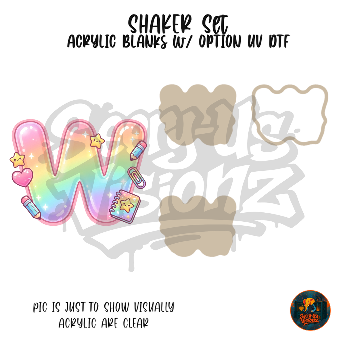 Letter W Pastel Rainbow School shaker set acrylic blanks