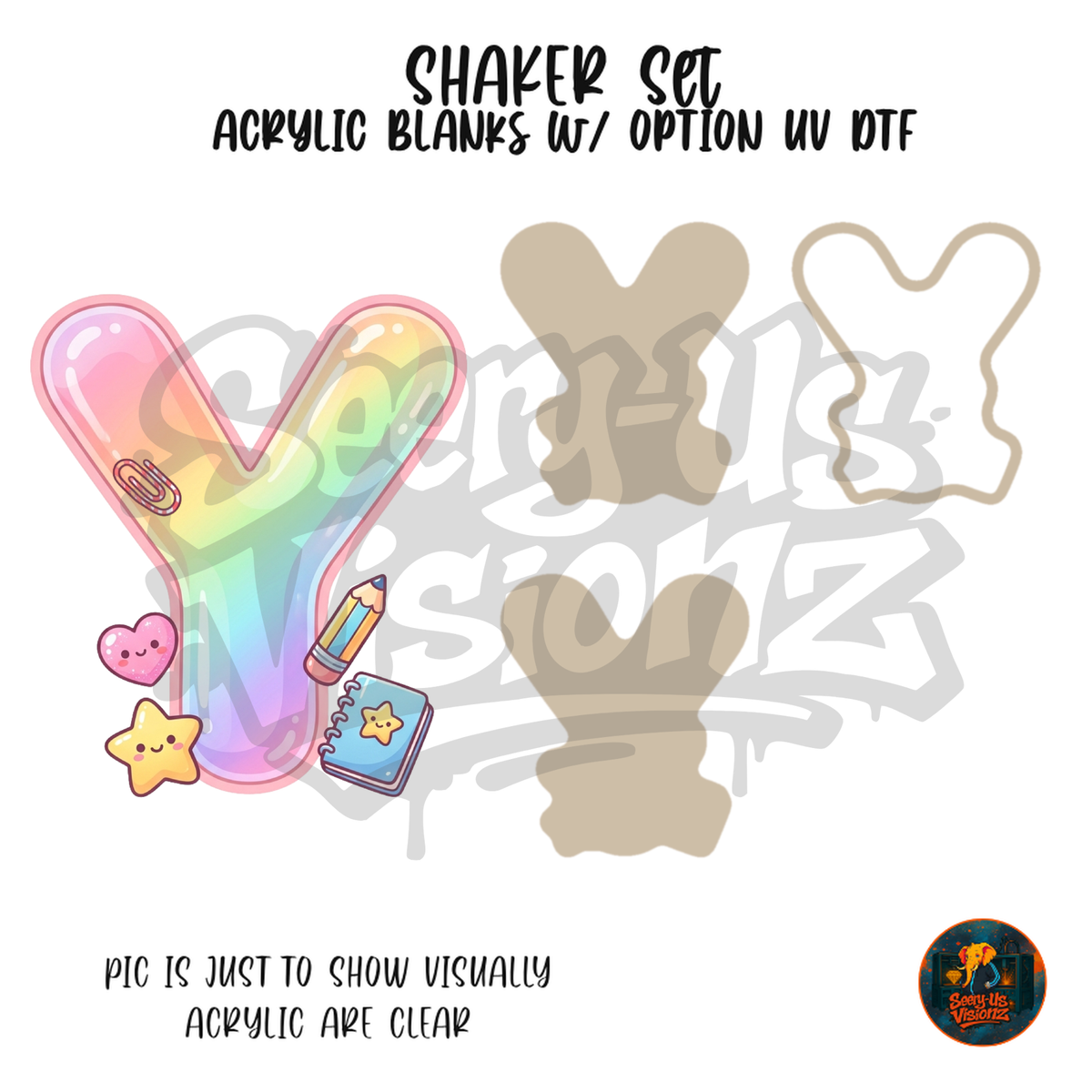 Letter Y Pastel Rainbow School shaker set acrylic blanks