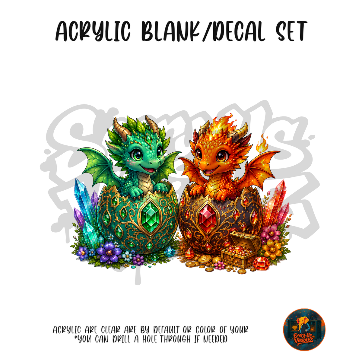 Baby Dragons In Eggs acrylic blank and UV DTF decal kit