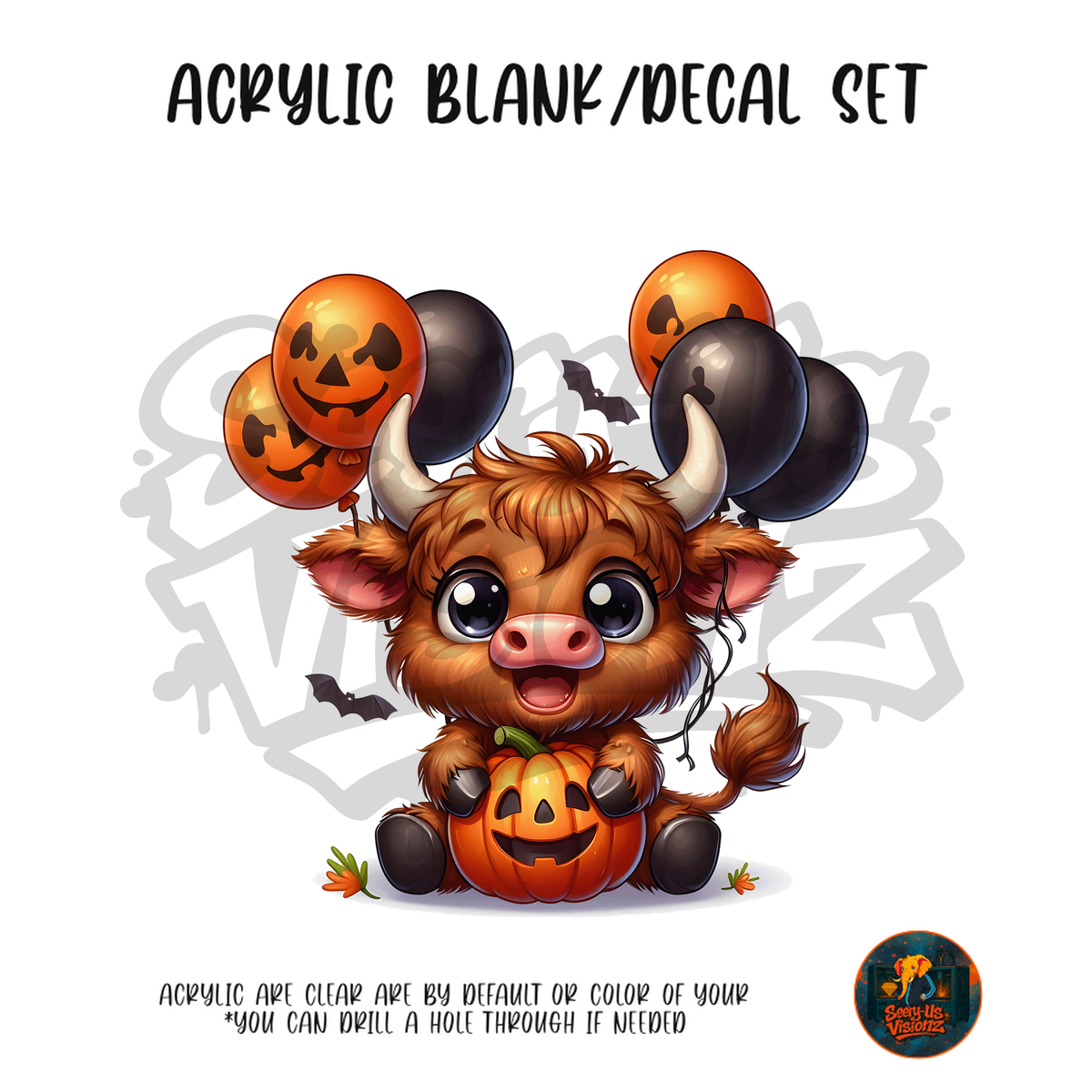 Pumpkin Cow acrylic blank and UV DTF decal kit