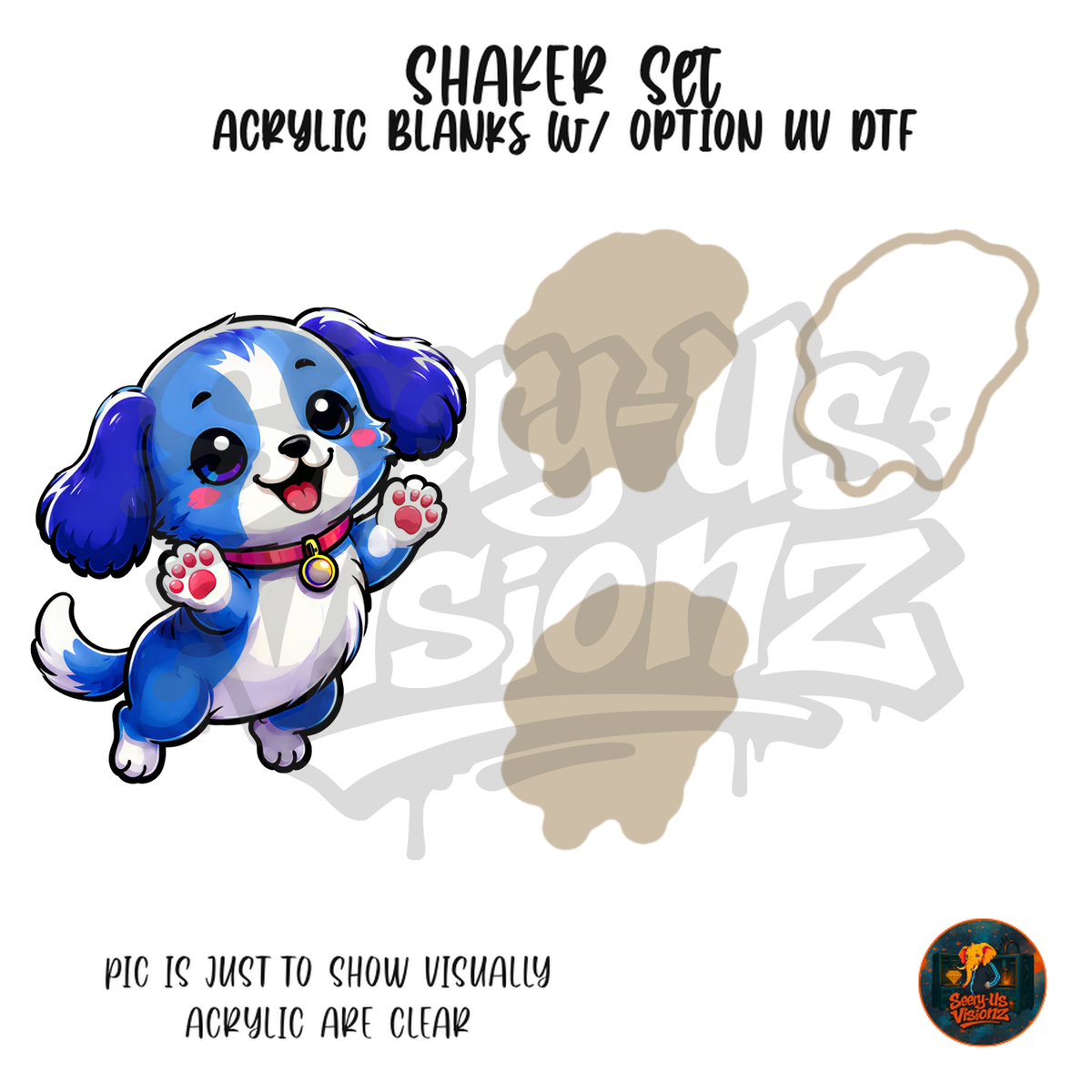 Blue Puppy Waving shaker set acrylic blanks