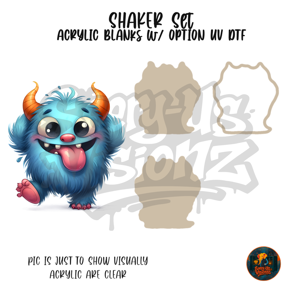 Fuzzy Blue Horned Monster shaker set acrylic blanks