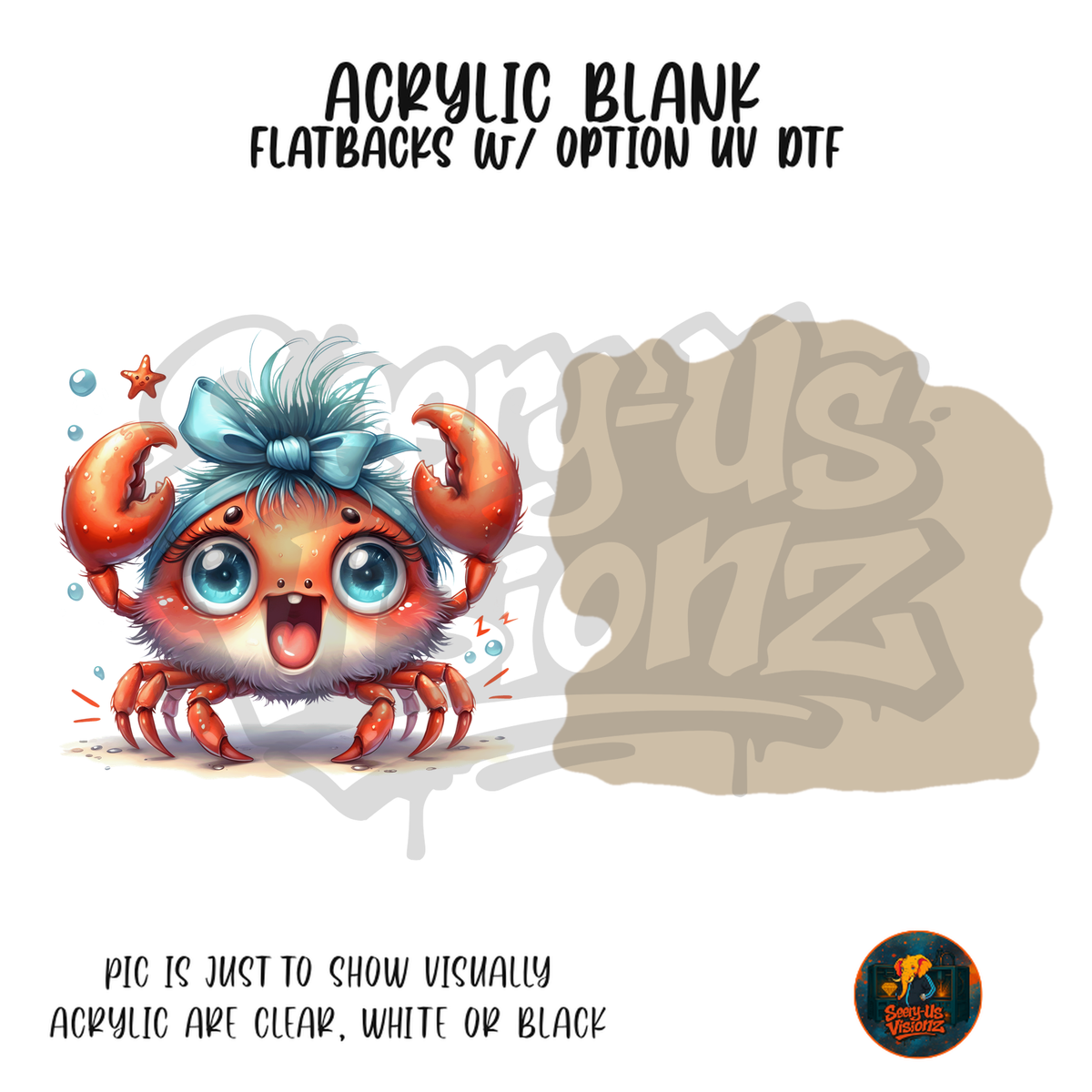 Cute Crab Blue Bow acrylic blank, Acrylic & UV DTF Print
