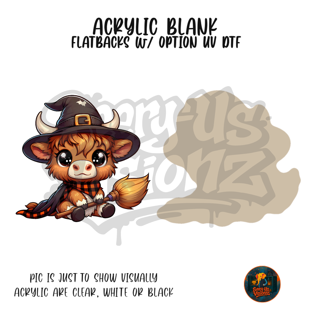 Witch Highland Cow acrylic blank, Acrylic & UV DTF Print