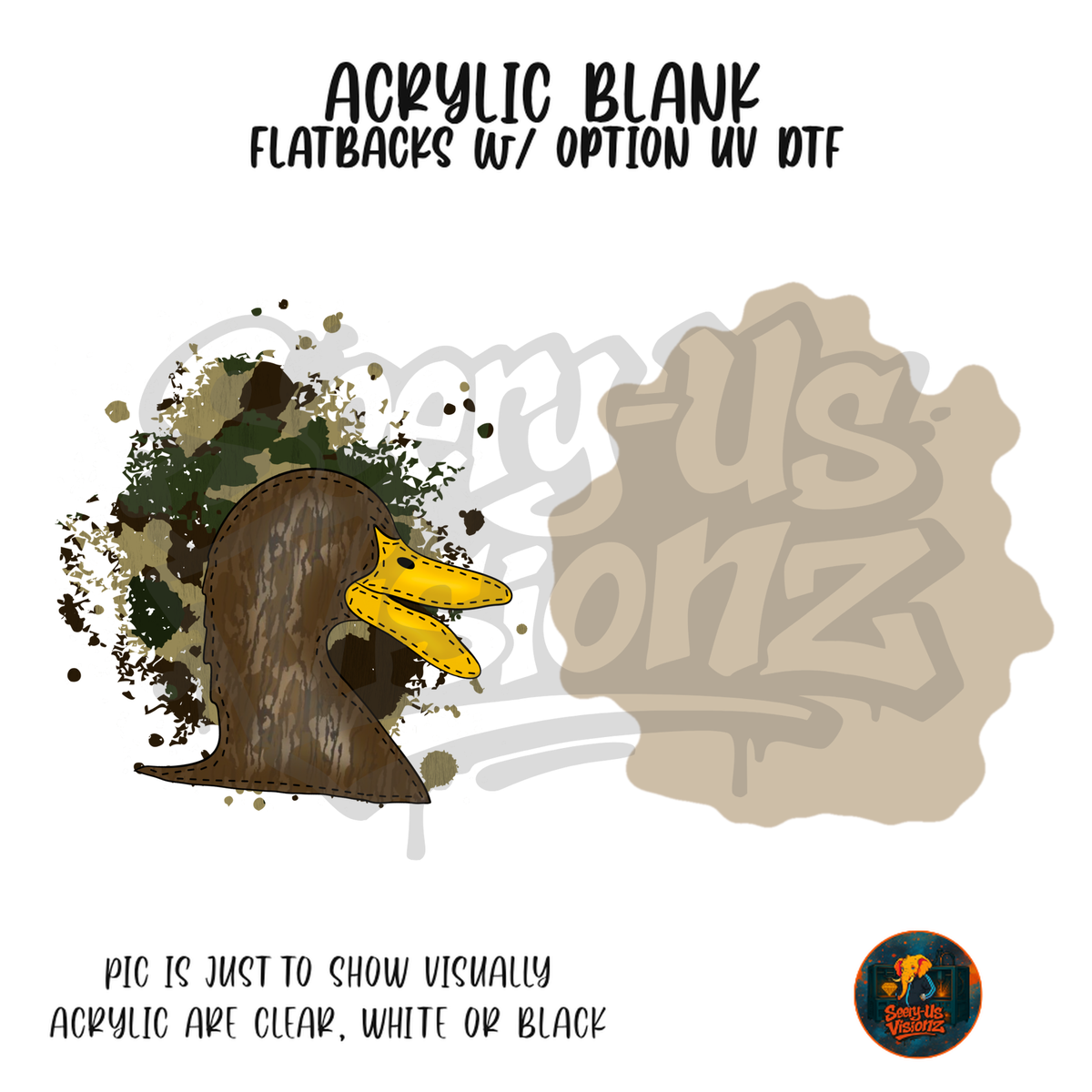 Camo Duck Splatter Woodgrain acrylic blank, Acrylic & UV DTF Print