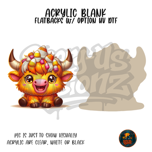 Candy Corn Highland Cow acrylic blank, Acrylic & UV DTF Print