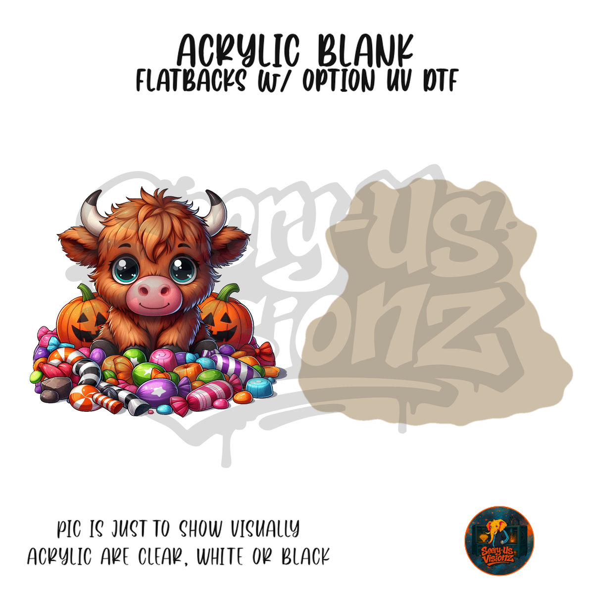 Highland Cow Candy acrylic blank, Acrylic & UV DTF Print