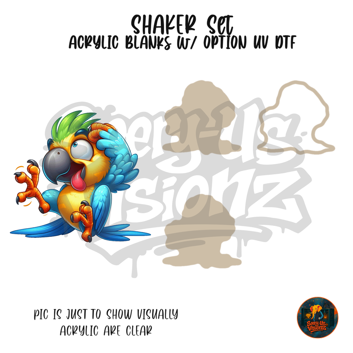 Silly Rainbow Parrot shaker set acrylic blanks