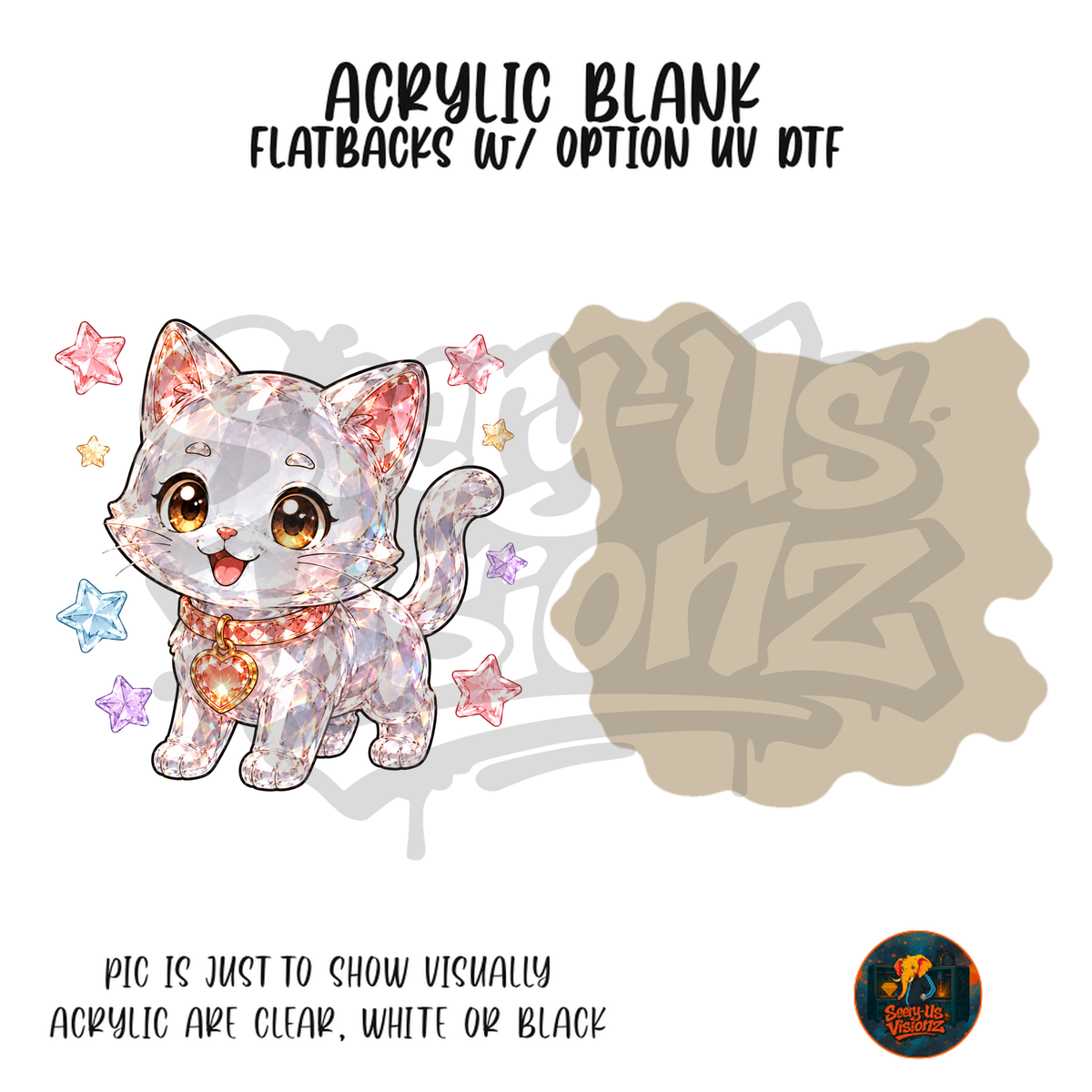 Glitter Kitten Stars acrylic blank, Acrylic & UV DTF Print