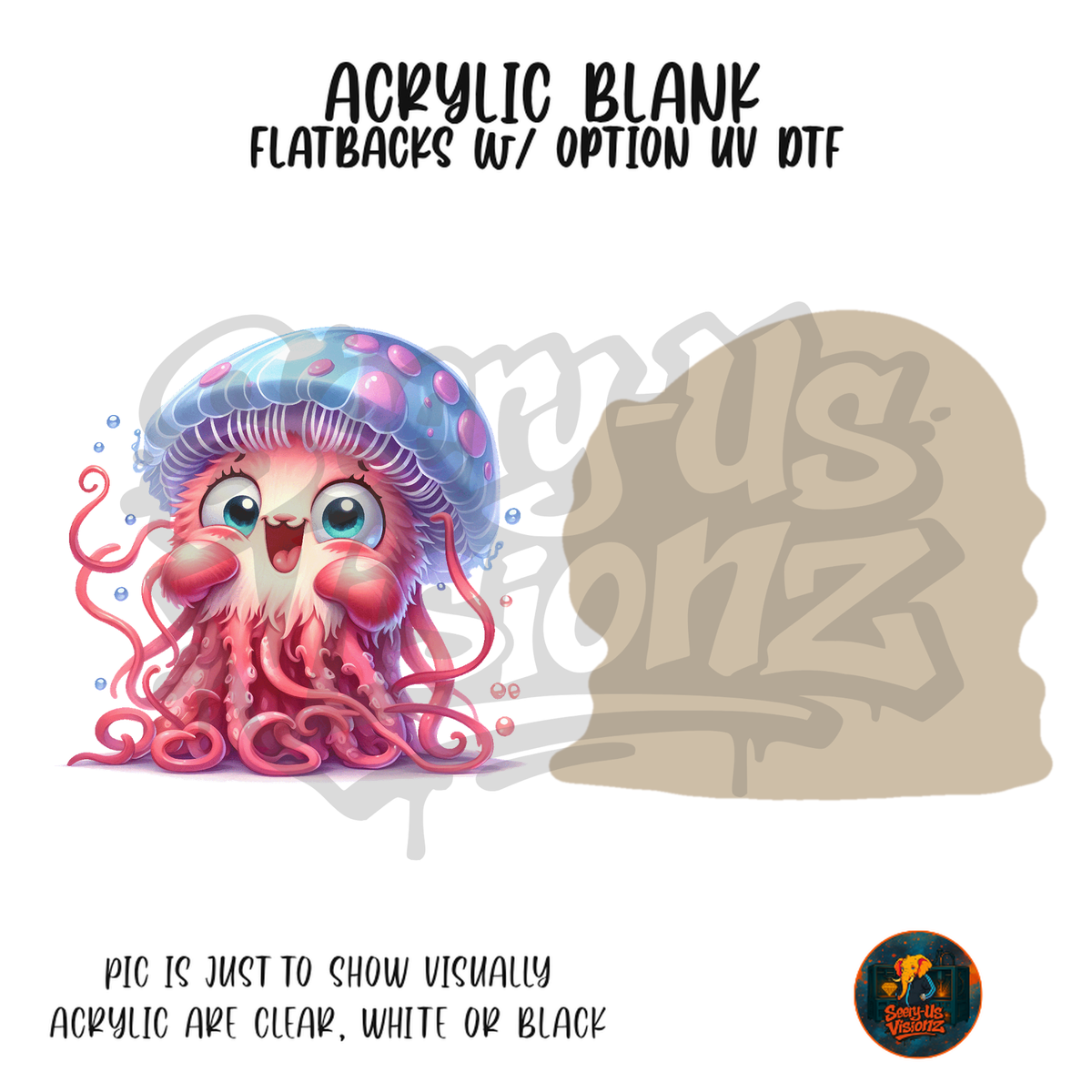 Cute Pink Jellyfish acrylic blank, Acrylic & UV DTF Print