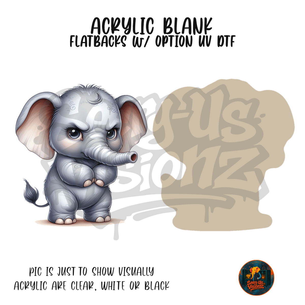 Baby Gray Elephant acrylic blank, Acrylic & UV DTF Print