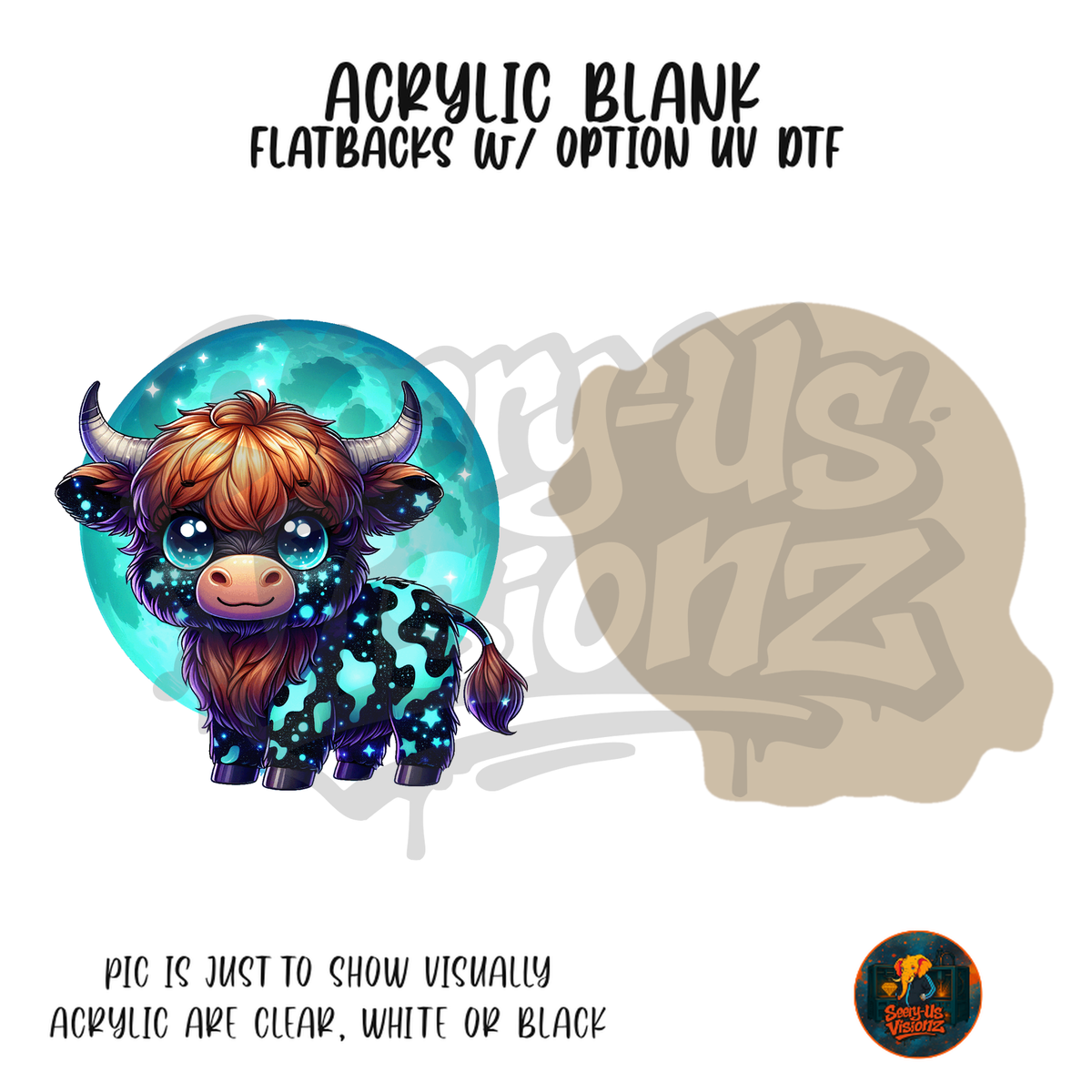 Highland Cow Galaxy acrylic blank, Acrylic & UV DTF Print