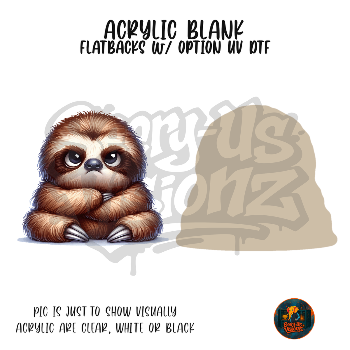 Smirking Sloth acrylic blank, Acrylic & UV DTF Print