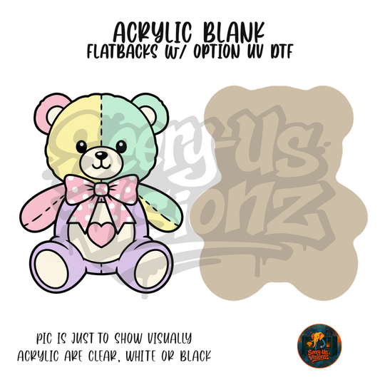 Pastel Patchwork Teddy Bear acrylic blank, Acrylic & UV DTF Print