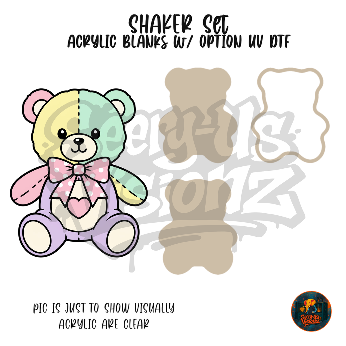 Pastel Patchwork Teddy Bear shaker set acrylic blanks