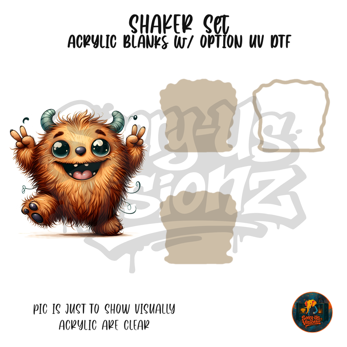 Fuzzy Peace Sign Monster shaker set acrylic blanks