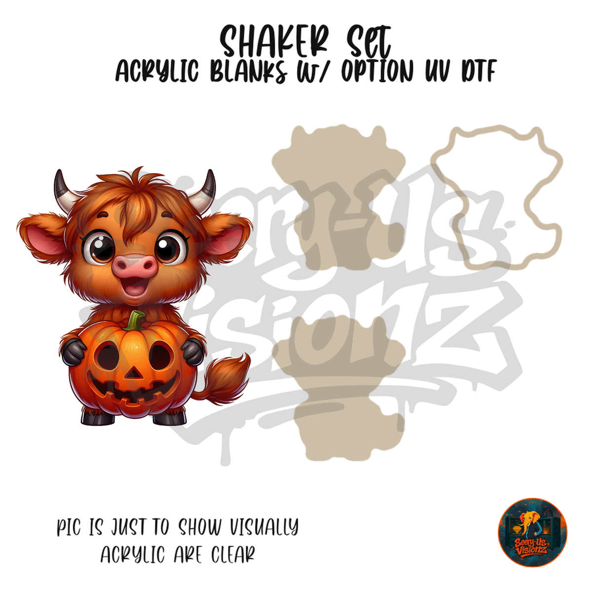 Highland Cow Pumpkin Hug shaker set acrylic blanks