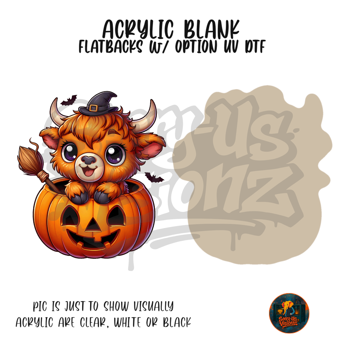 Highland Cow Witch Pumpkin acrylic blank, Acrylic & UV DTF Print