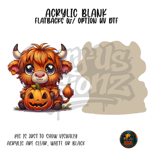 Highland Cow Sitting Pumpkin acrylic blank, Acrylic & UV DTF Print