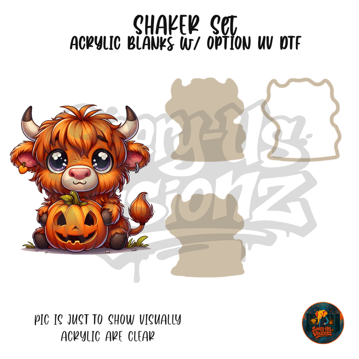 Highland Cow Sitting Pumpkin shaker set acrylic blanks