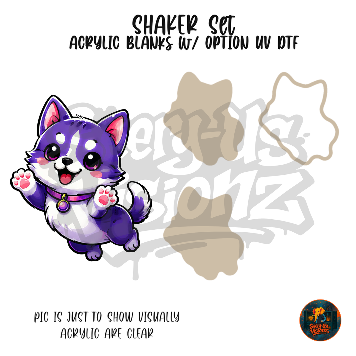 Purple Waving Husky Pup shaker set acrylic blanks