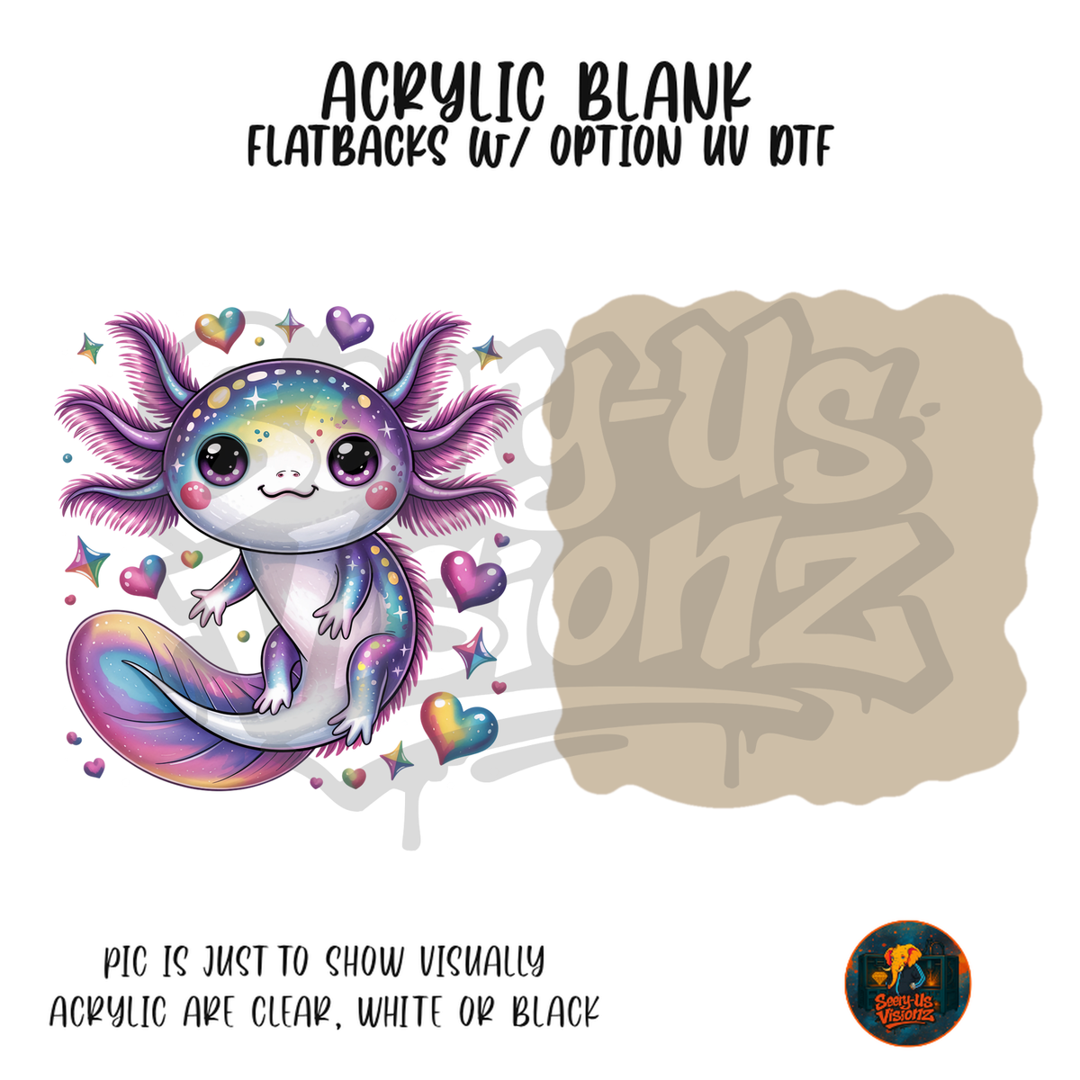 Rainbow Pastel Axolotl acrylic blank, Acrylic & UV DTF Print