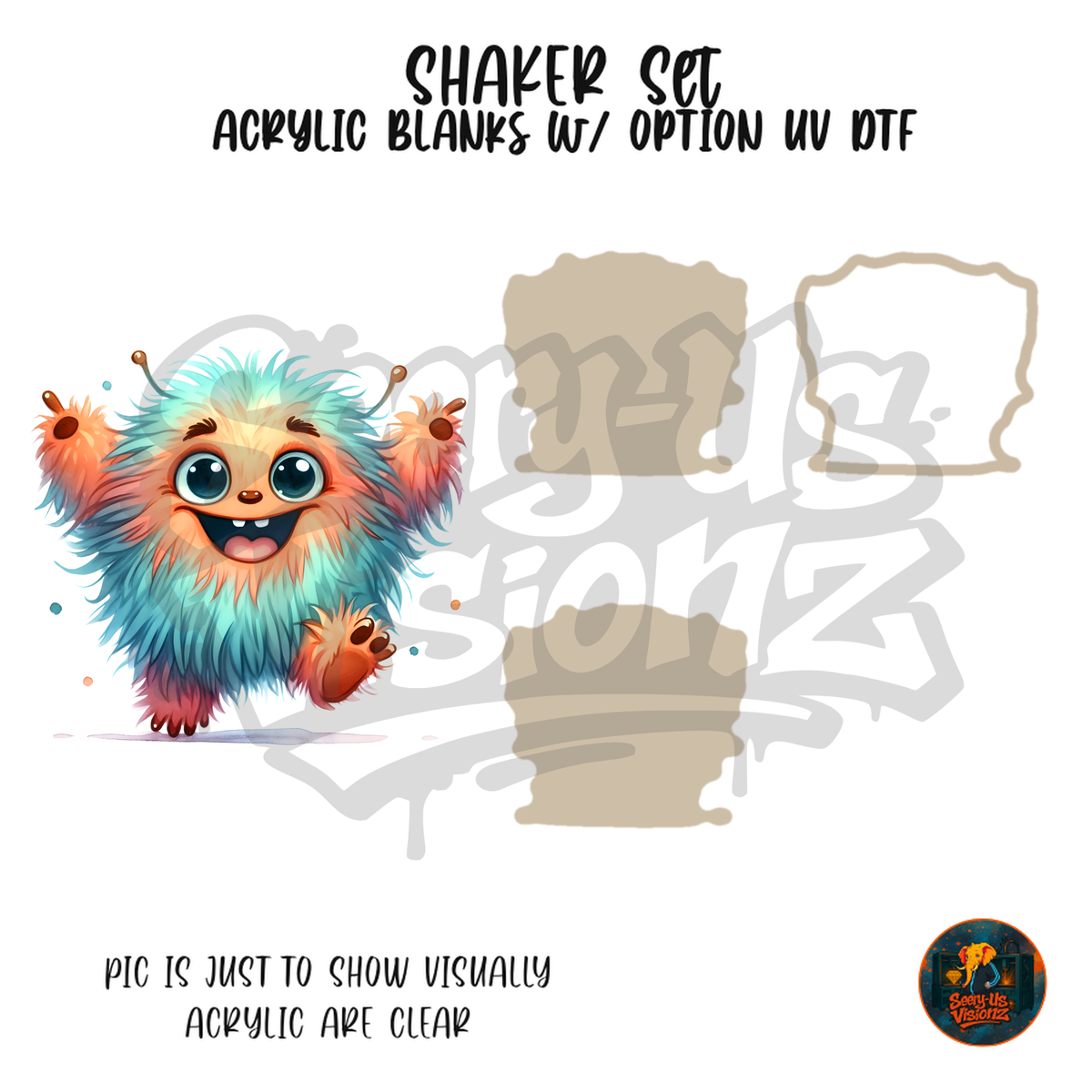 Fuzzy Teal Monster shaker set acrylic blanks