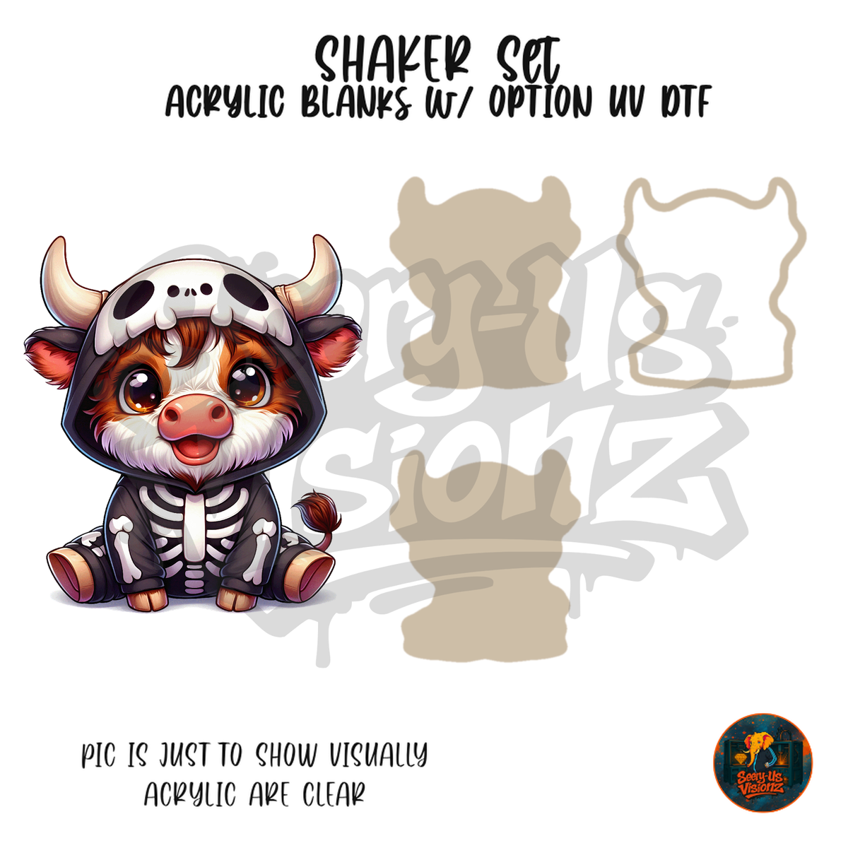 Highland Cow Skeleton Costume shaker set acrylic blanks