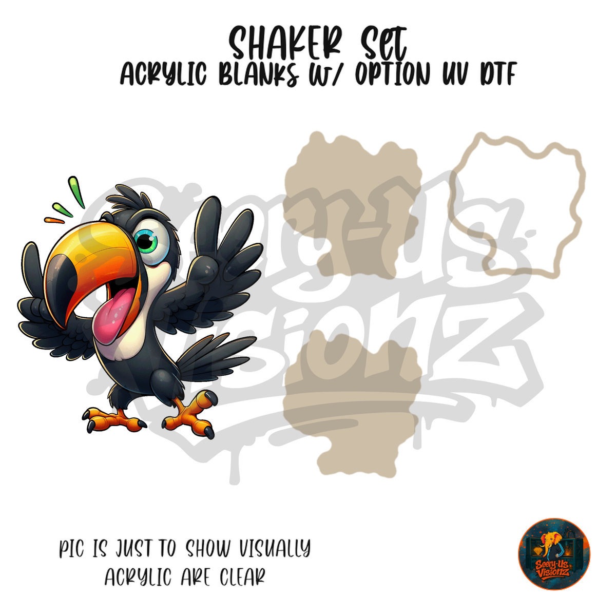 Startled Black Toucan shaker set acrylic blanks