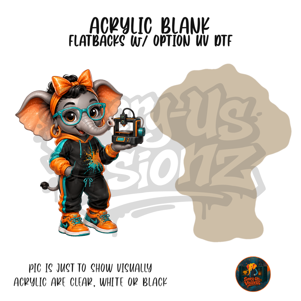 Elephant Orange Streetwear acrylic blank, Acrylic & UV DTF Print