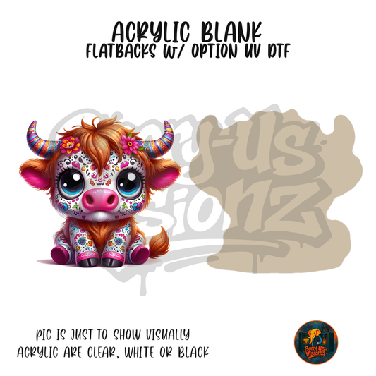 Highland Cow Sugar Skull acrylic blank, Acrylic & UV DTF Print