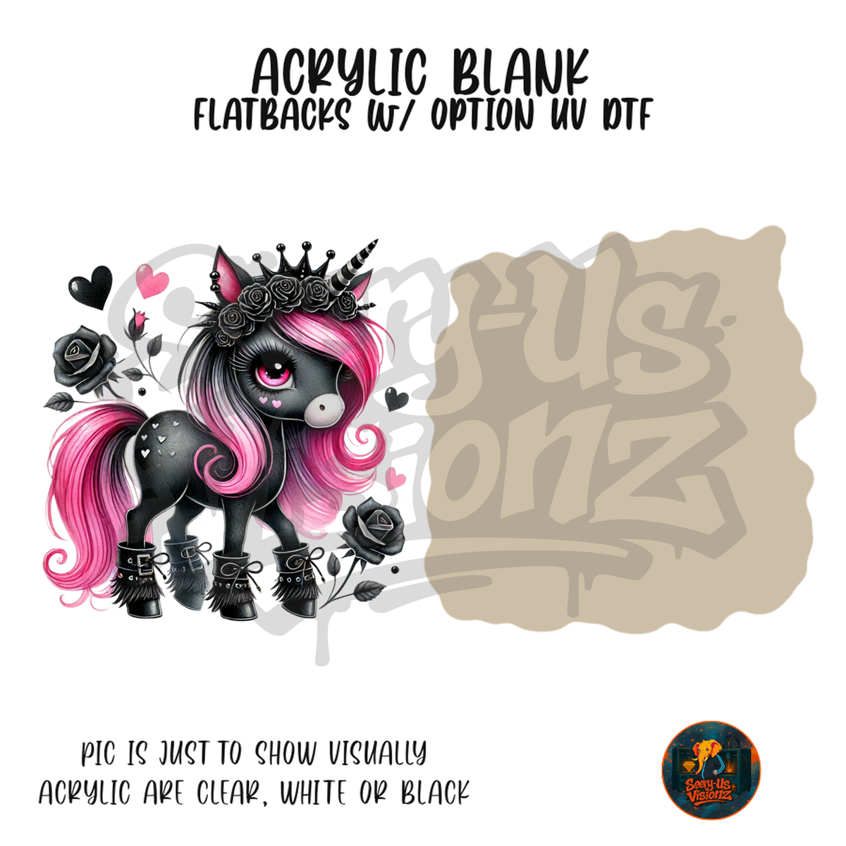 Gothic Black Unicorn acrylic blank, Acrylic & UV DTF Print