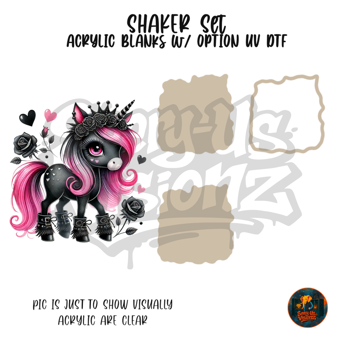 Gothic Black Unicorn shaker set acrylic blanks