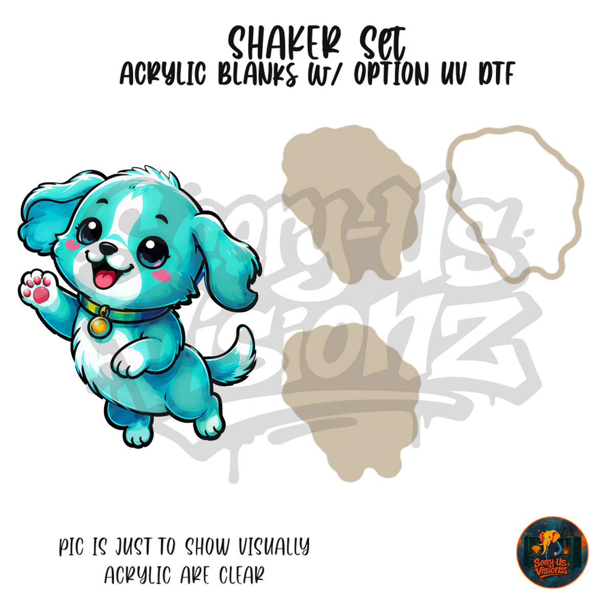 Happy Teal Puppy shaker set acrylic blanks