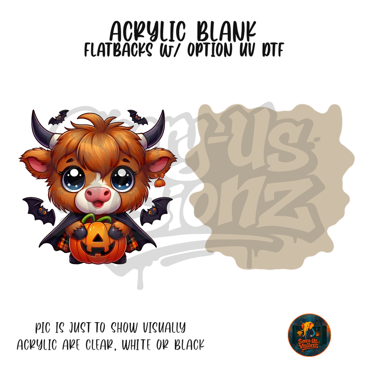 Highland Cow Vampire Bats acrylic blank, Acrylic & UV DTF Print