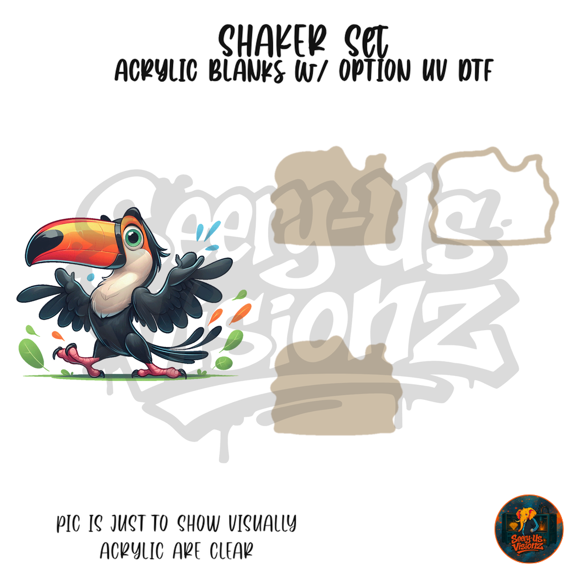 Strutting Toucan Paint Splash shaker set acrylic blanks