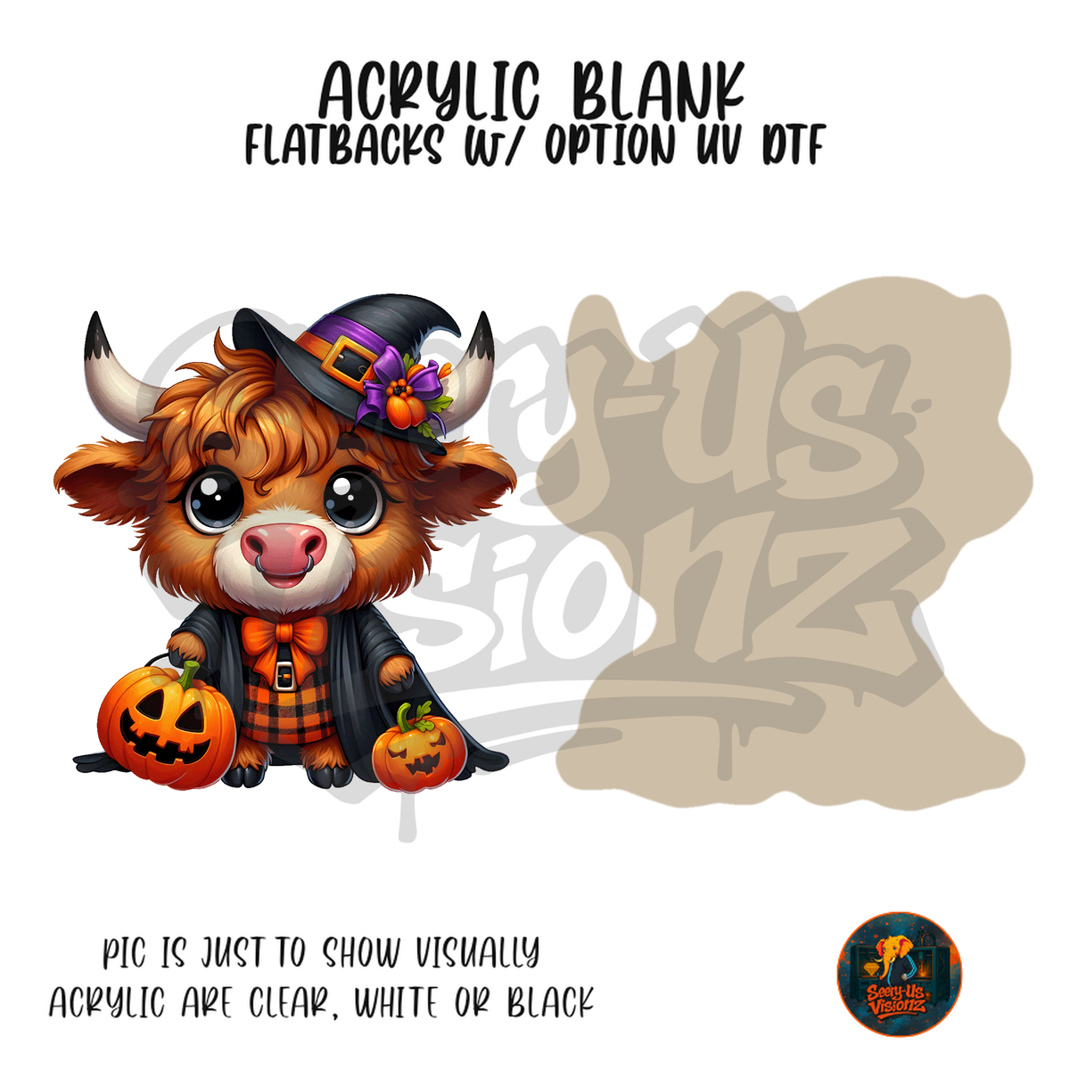Highland Cow Witch Cape acrylic blank, Acrylic & UV DTF Print