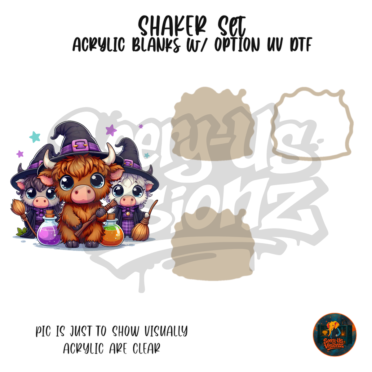 Highland Cow Witch Trio shaker set acrylic blanks