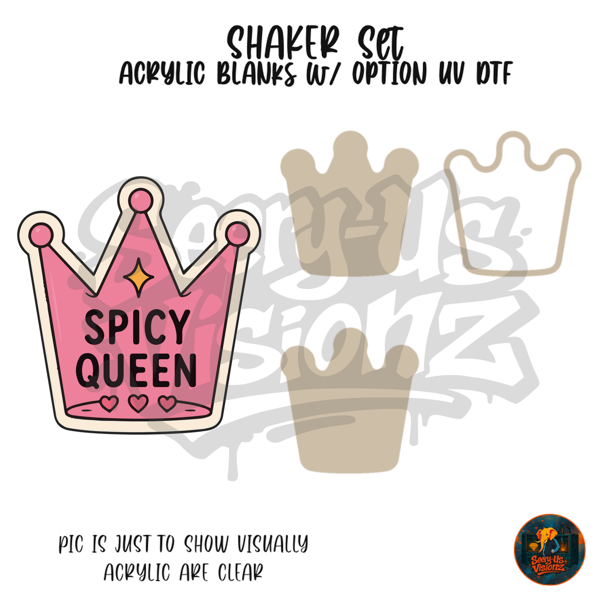Pink Spicy Queen Crown shaker set acrylic blanks
