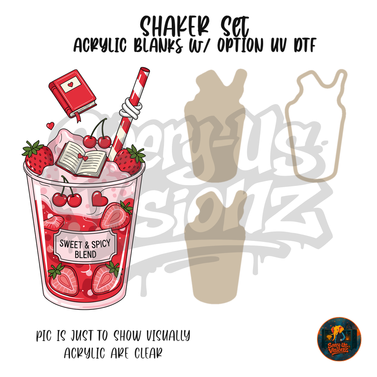 Sweet Spicy Strawberry Drink shaker set acrylic blanks