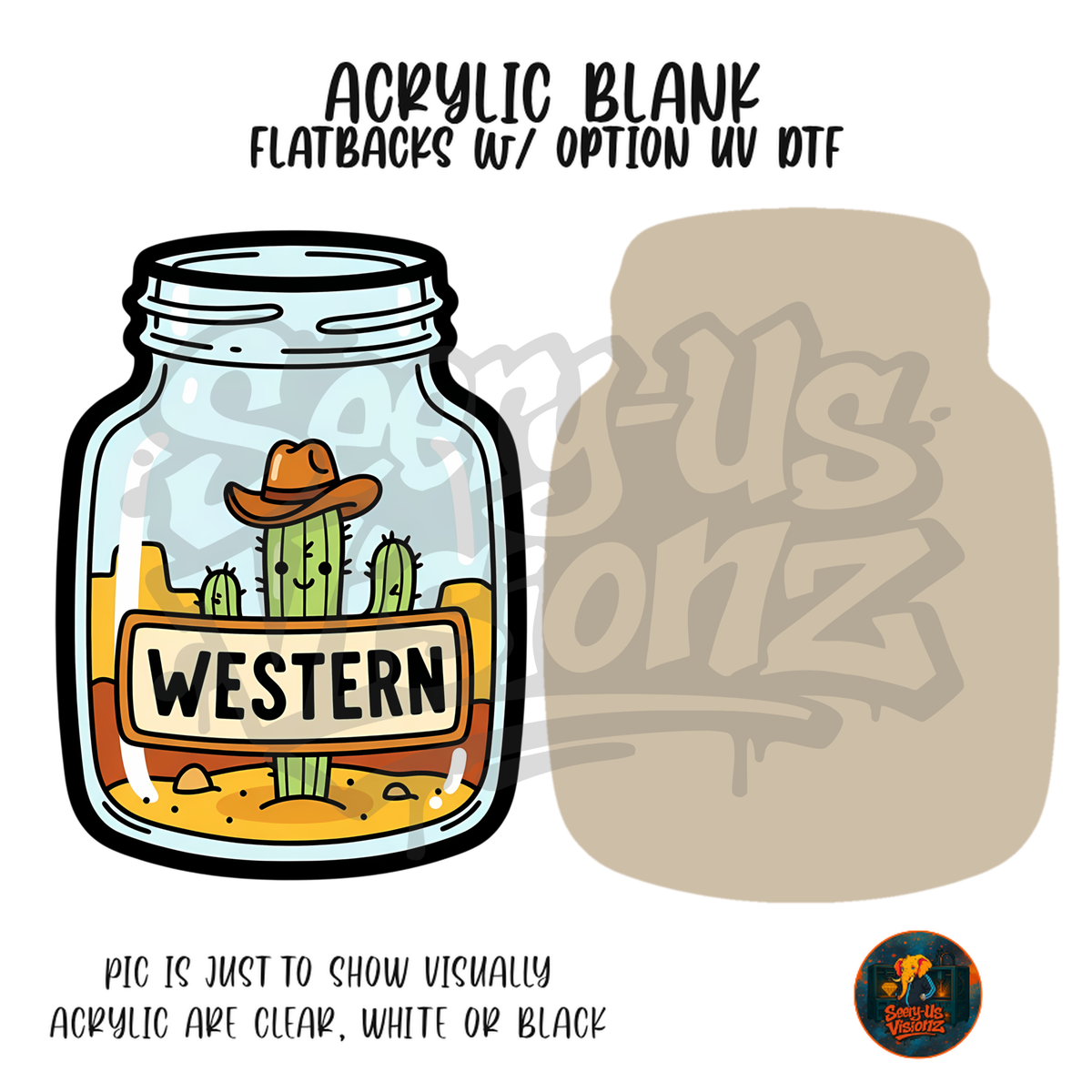Western Cactus Jar acrylic blank, Acrylic & UV DTF Print