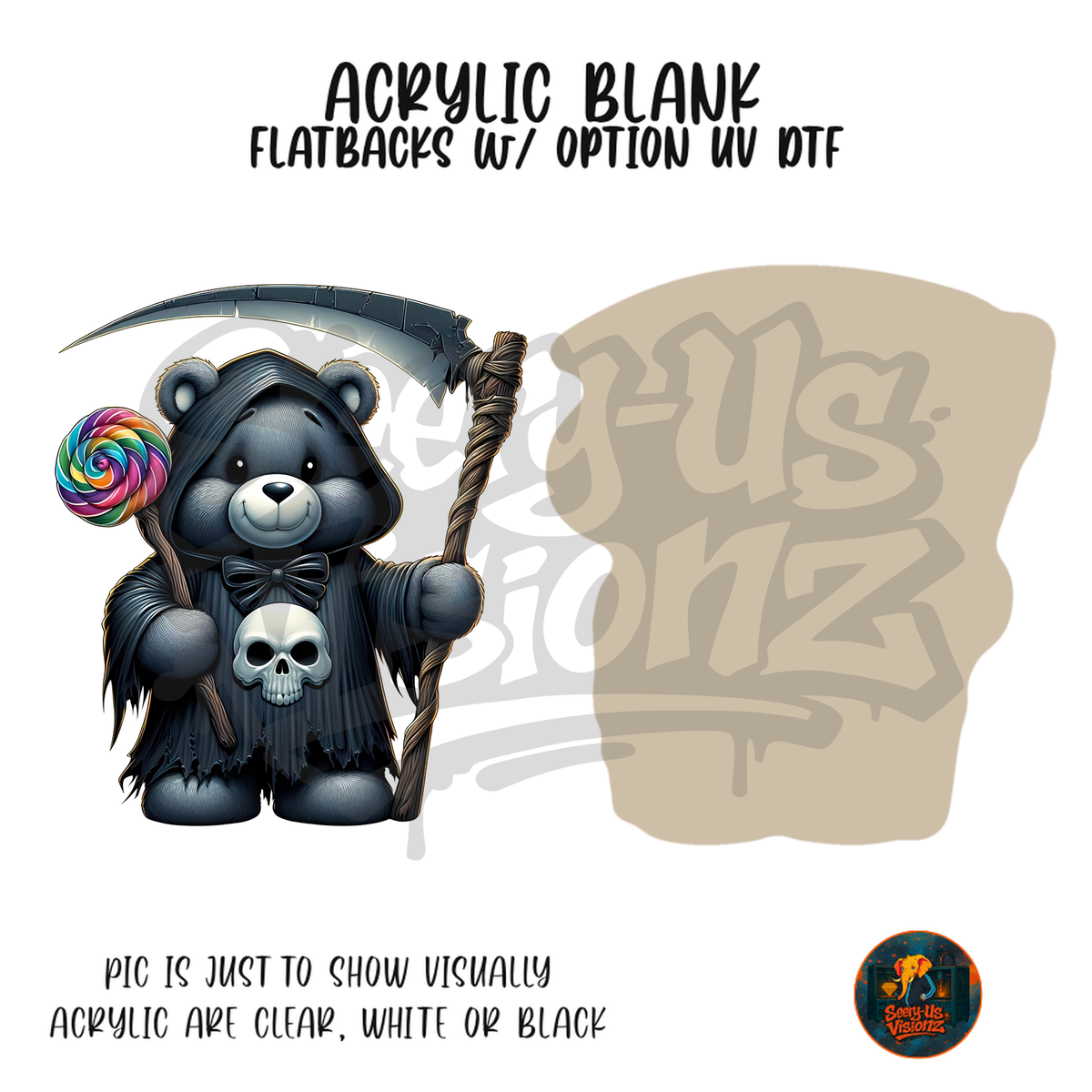 Black Reaper Bear acrylic blank, Acrylic & UV DTF Print